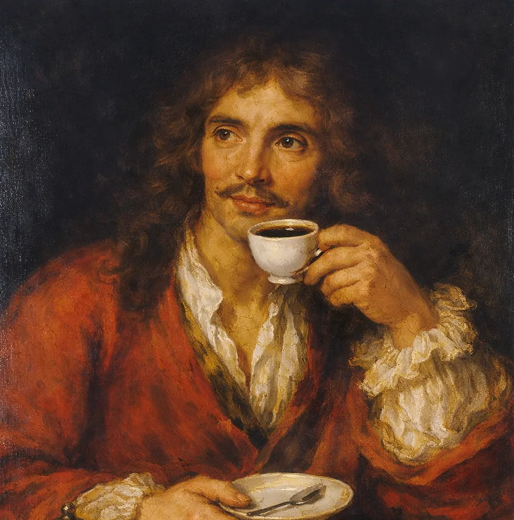Portrait von Molière, Kaffee trinkend